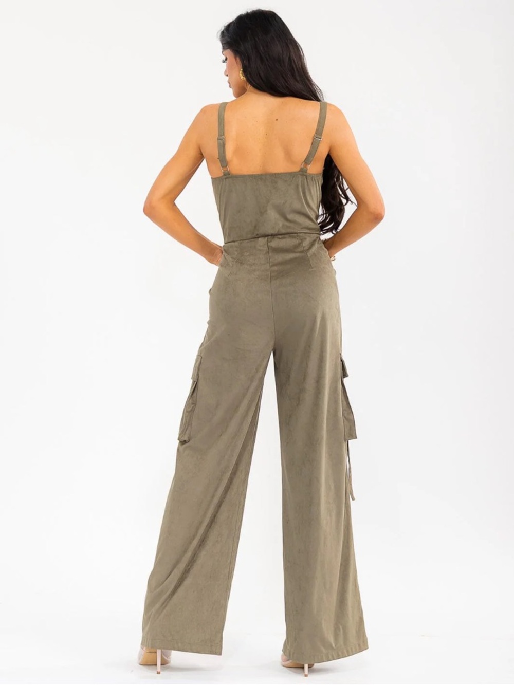 Blogger favorite SLEEVELESS ZIP UP POCKETS WIDE LEG JUMPSUIT - Picture 5 of 6